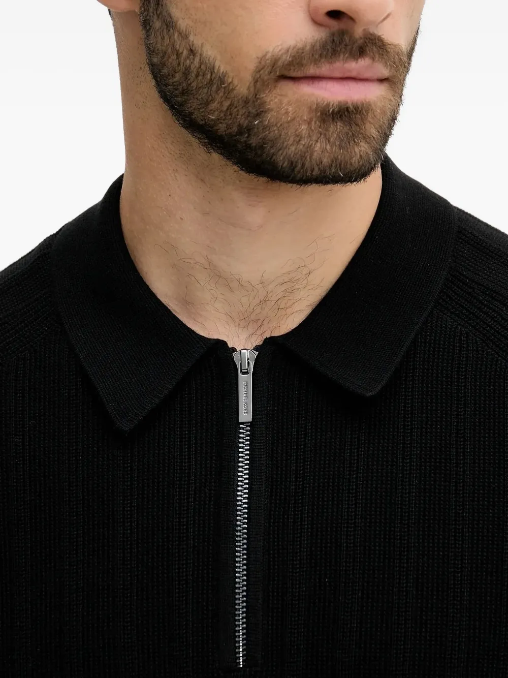 Michael Kors zip-up ribbed polo shirt Zwart