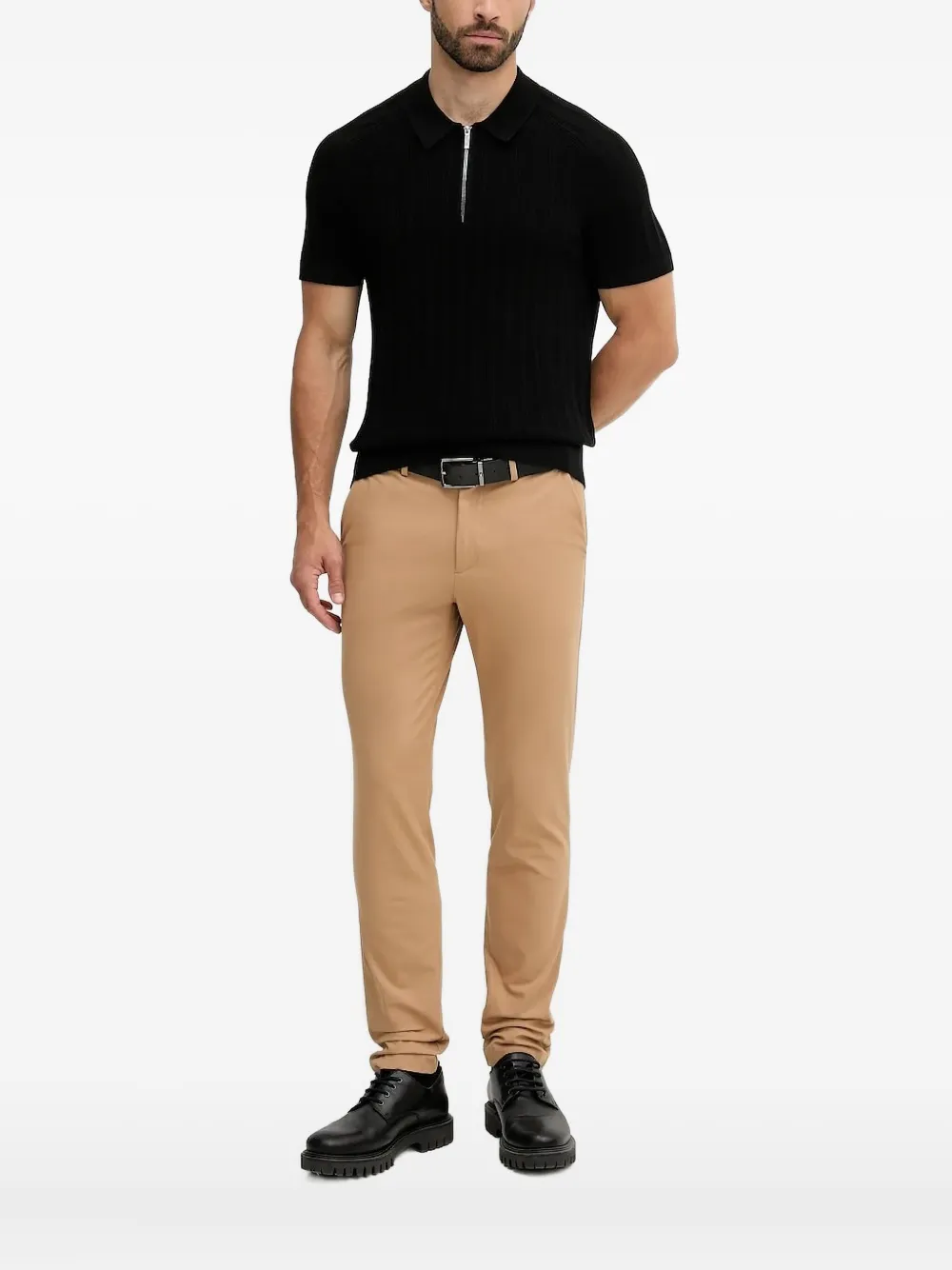 Michael Kors zip-up ribbed polo shirt Zwart
