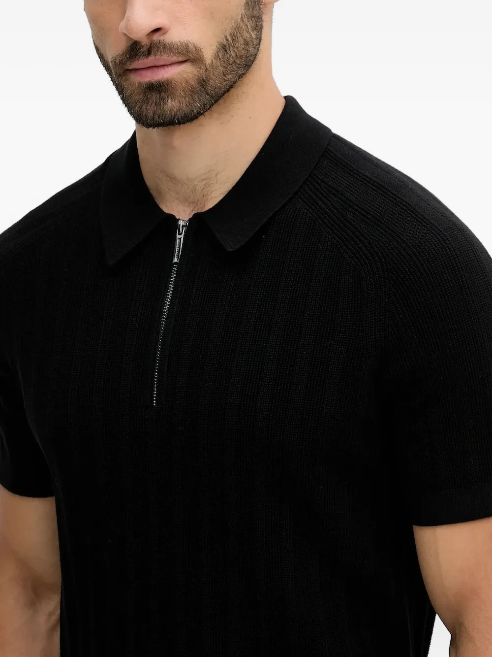 Michael Kors zip-up ribbed polo shirt Zwart