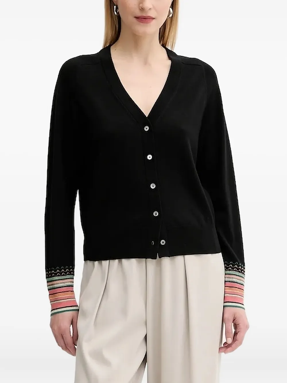 Ps By Paul Smith V-neck Contrasting-cuffs Cardigan In Black