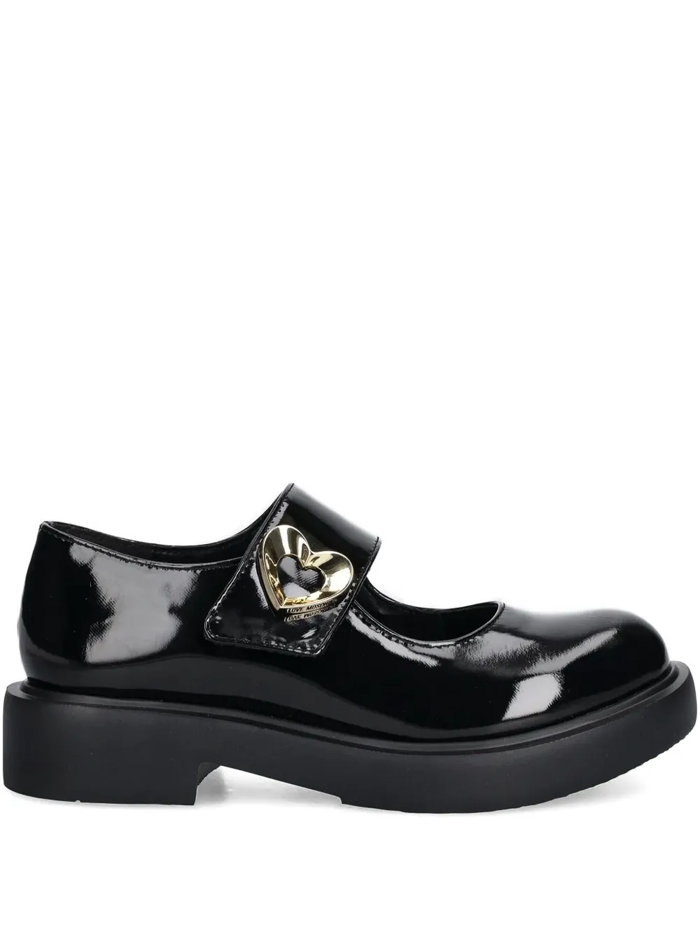 Love Moschino heart-buckle patent leather loafers Black