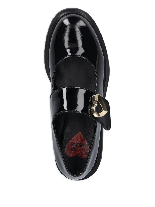 Love Moschino heart-buckle Patent Leather Loafers | Black | FARFETCH