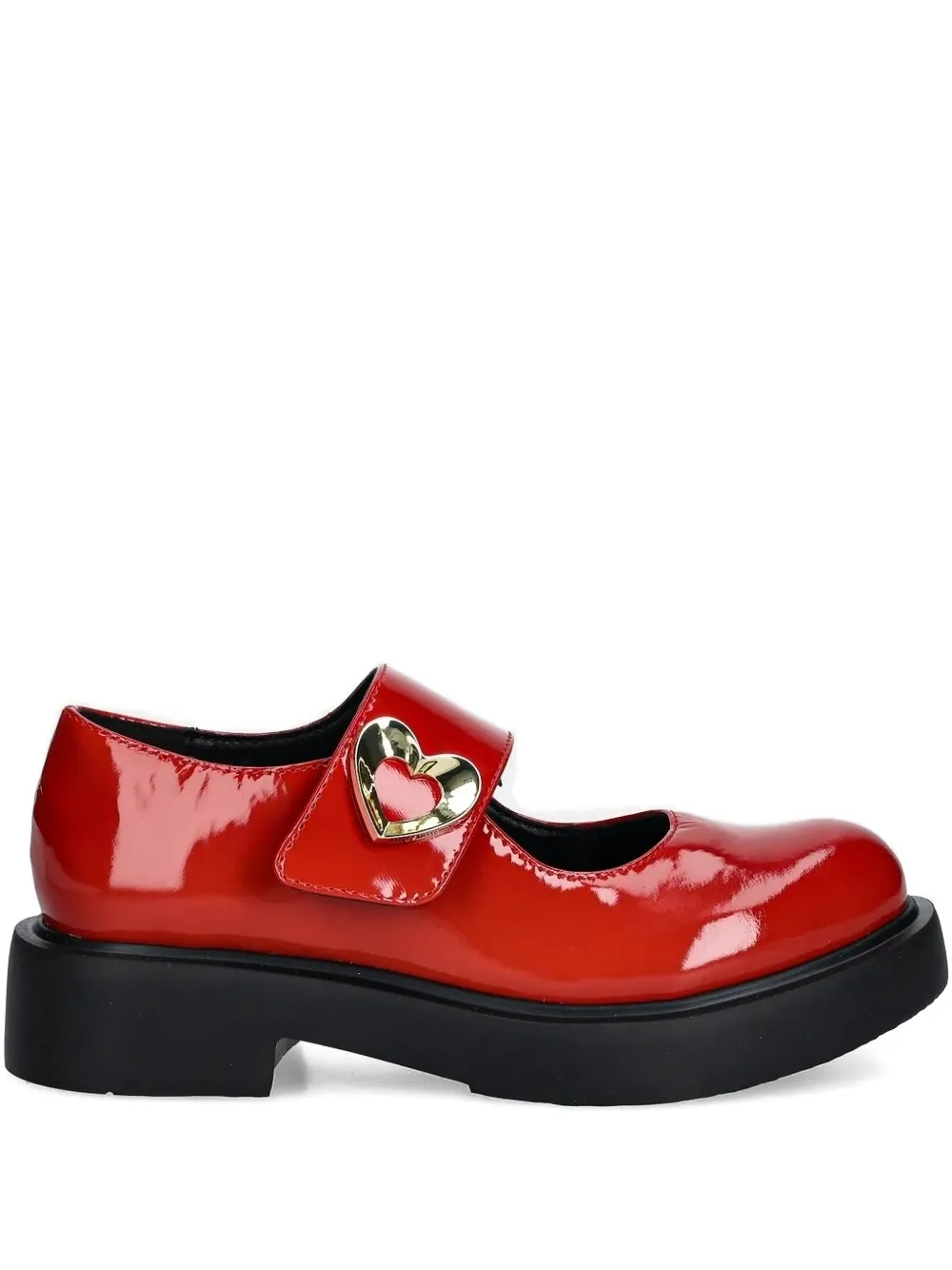 Love Moschino Heart-buckle Patent-leather Flats In Red