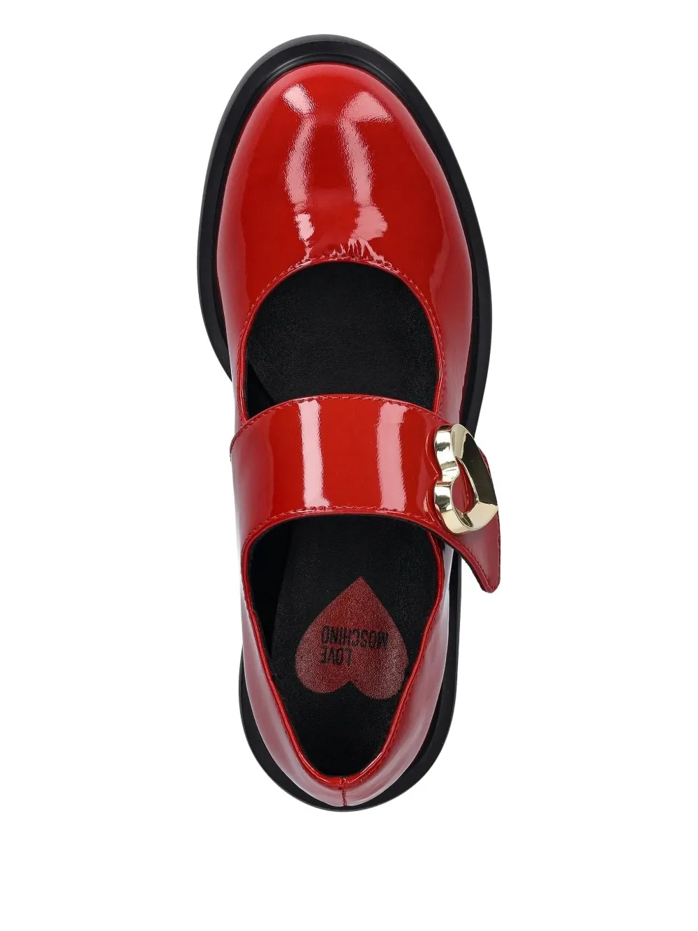 Love Moschino Heart-buckle Patent-leather Flats In Red