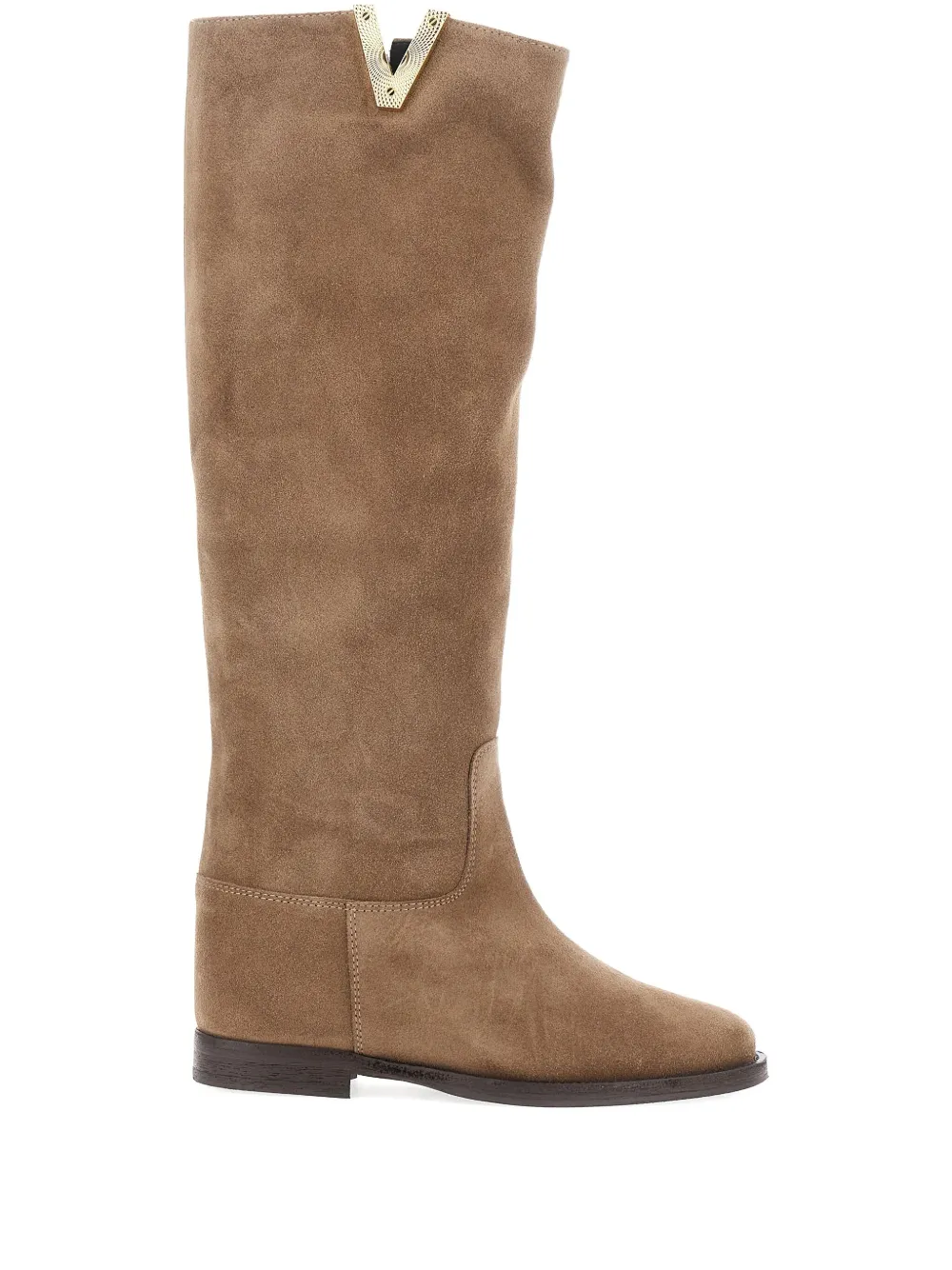 Via Roma 15 V-plaque suede knee-high boots Neutrals