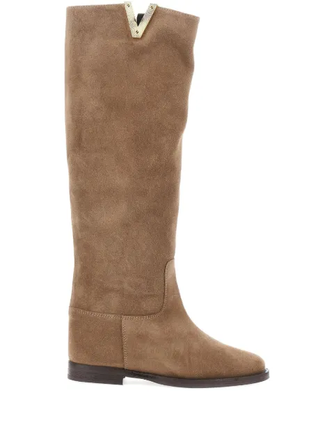 Via Roma 15 V-plaque suede knee-high boots