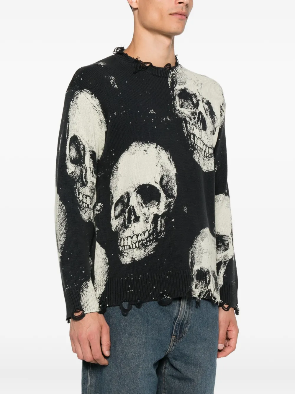 R13 Skull-print Frayed Sweater In Multi