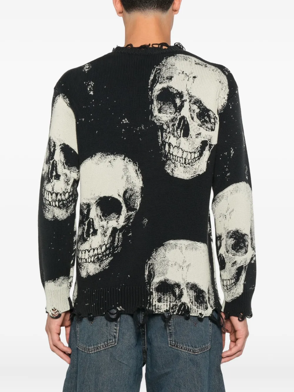 R13 Skull-print Frayed Sweater In Multi