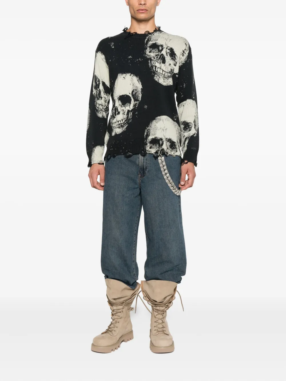 R13 Skull-print Frayed Sweater In Multi