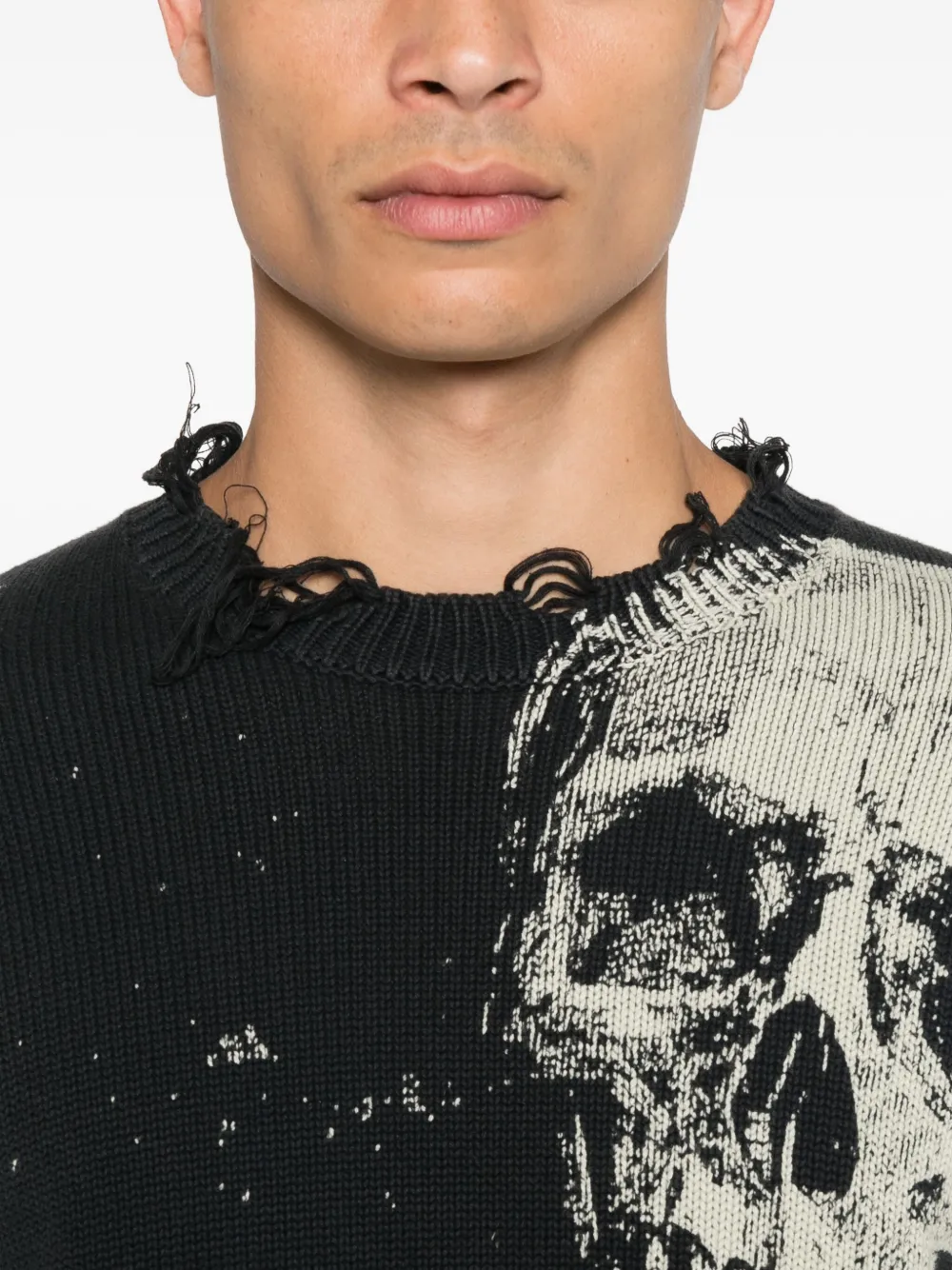 R13 Skull-print Frayed Sweater In Multi