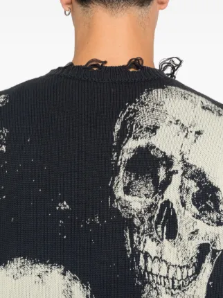 R13 skull-print Frayed Sweater | Black | FARFETCH