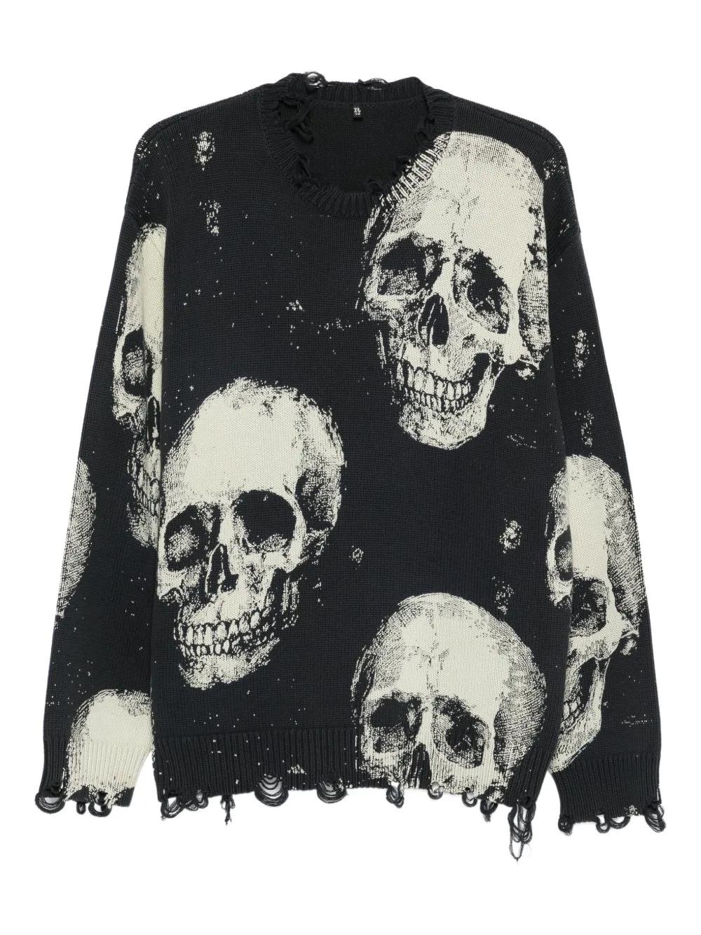 skull-print frayed sweater