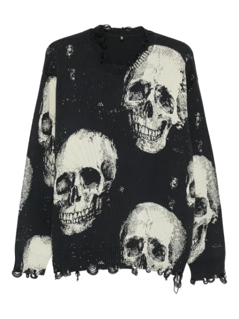 R13 skull-print frayed sweater