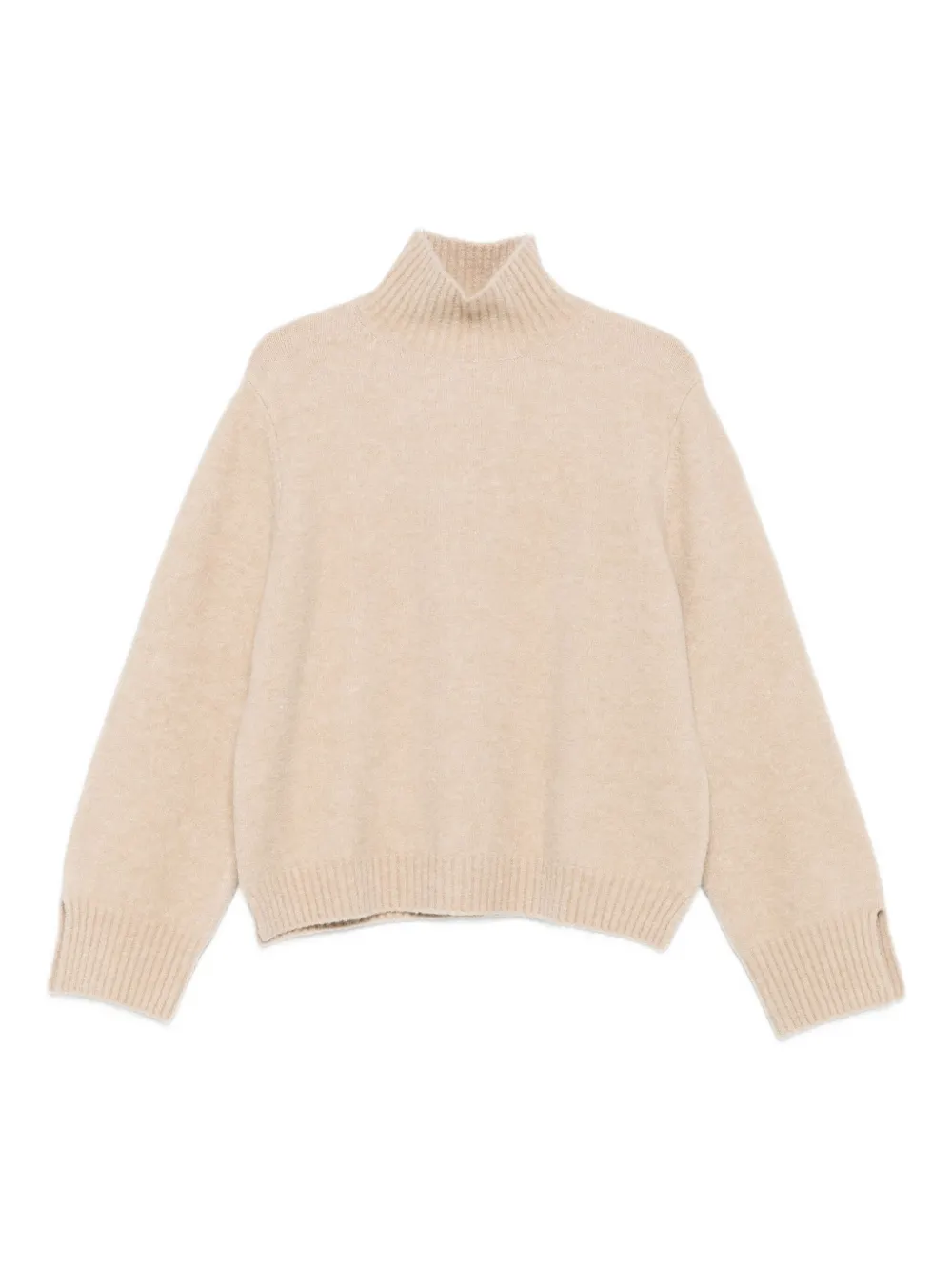 high-neck split-cuff sweater