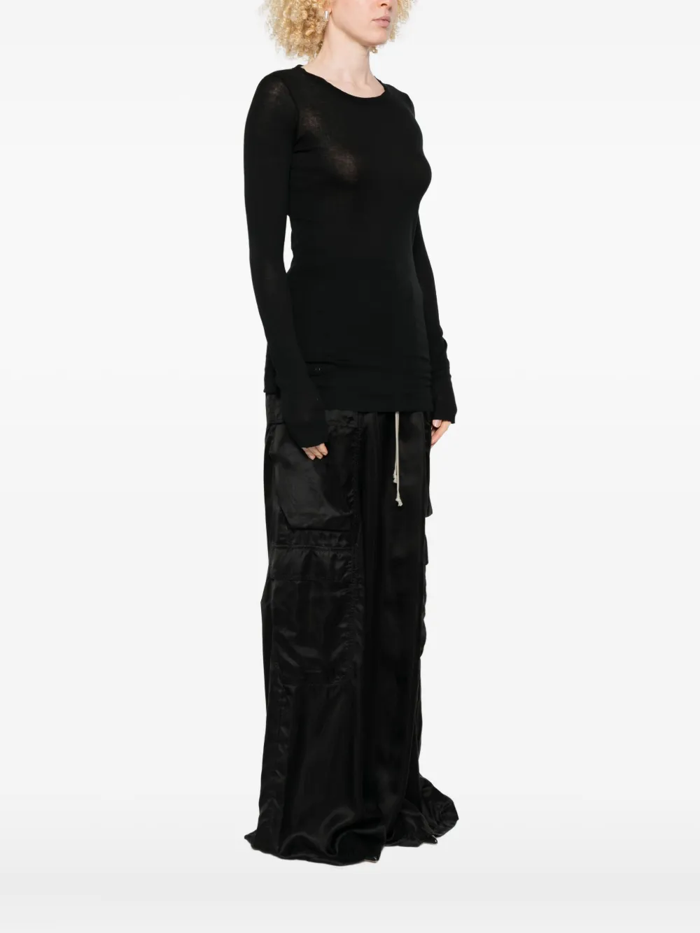 Rick Owens Semi-sheer Long-sleeve Top In Black