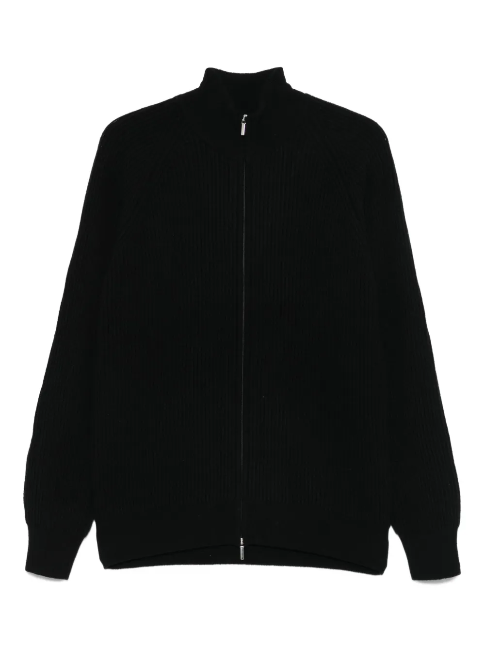 ribbed zip-up cardigan