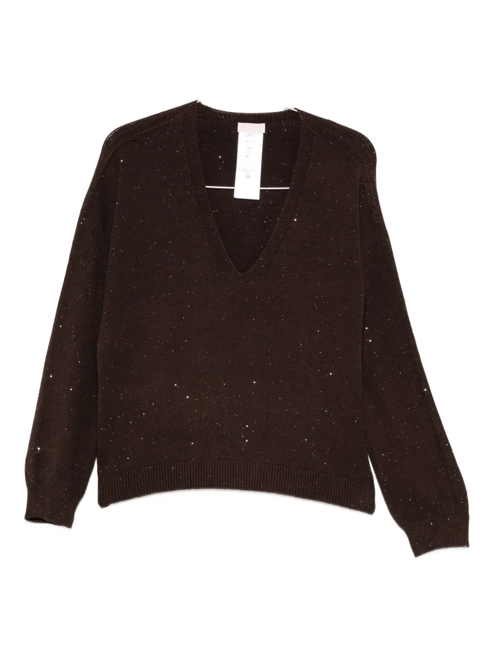LIU JO glitter-embellished V-neck sweater Bruin