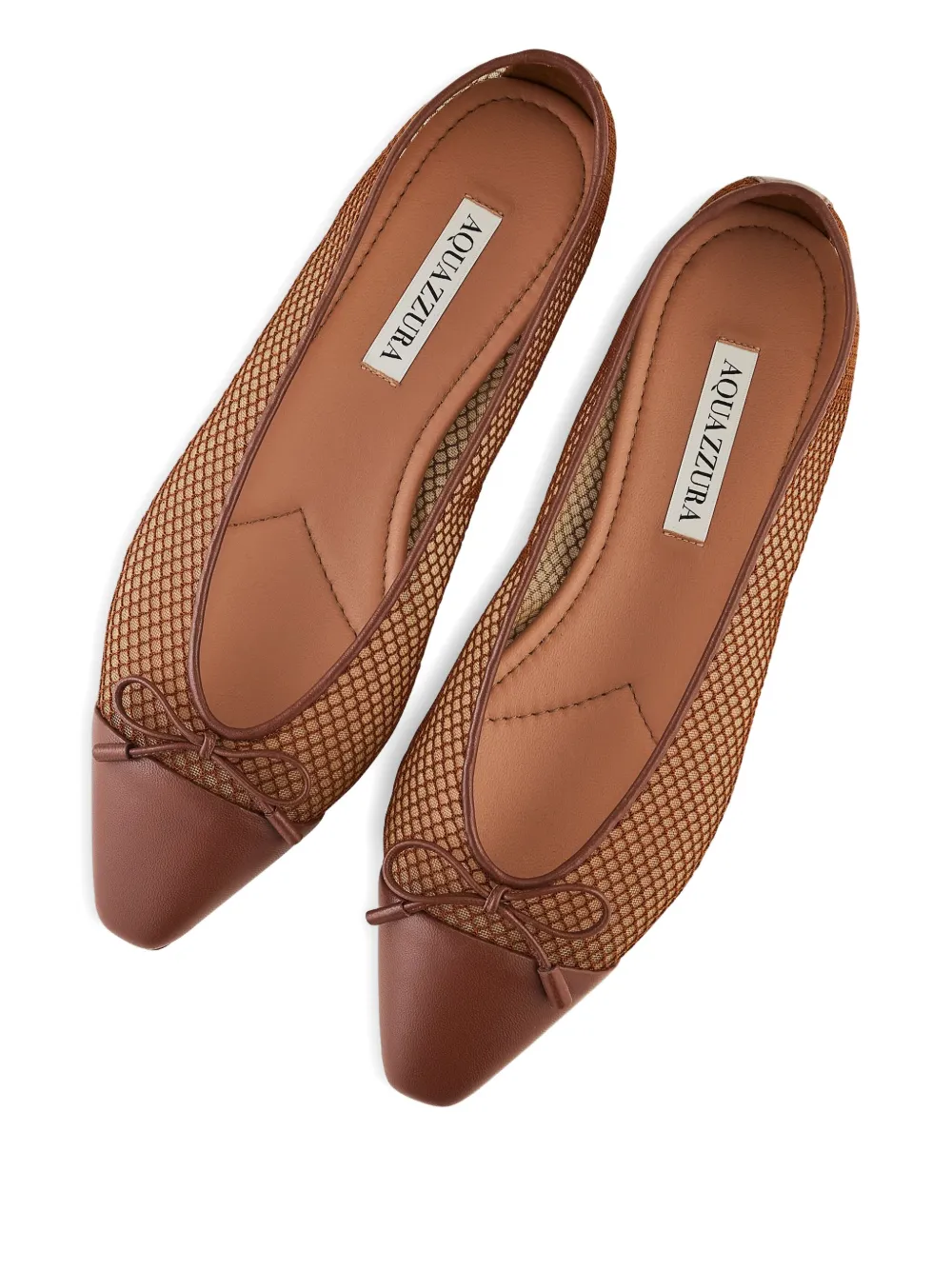 Aquazzura Gioia mesh-panelled bow flats Brown