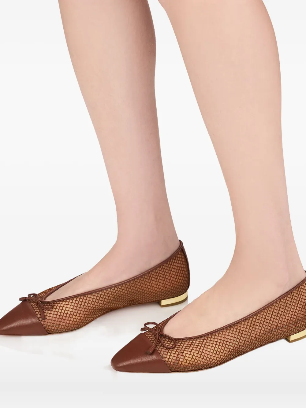 Aquazzura Gioia mesh-panelled bow flats Brown