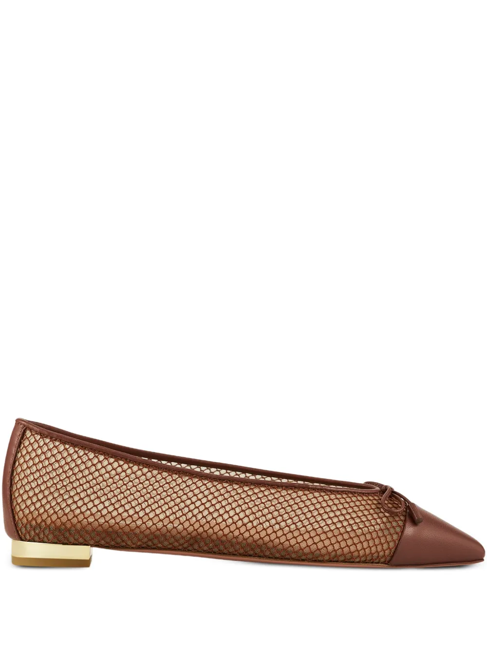 Aquazzura Gioia mesh-panelled bow flats Brown