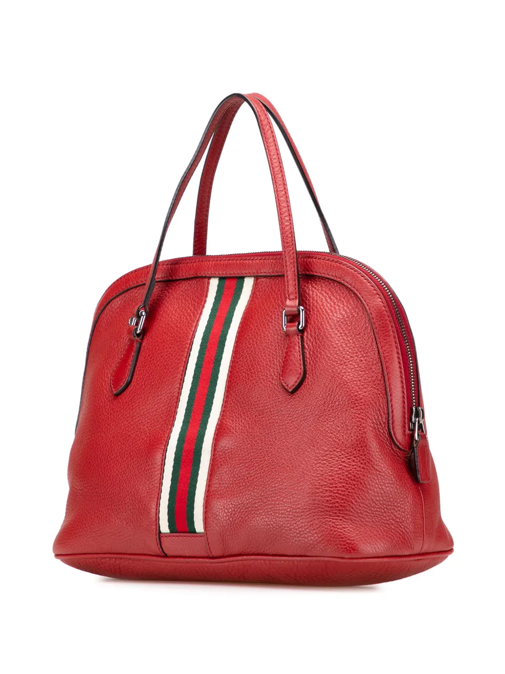 Pre-owned Gucci 2000-2015 Medium Leather Web Dome Satchel In Red