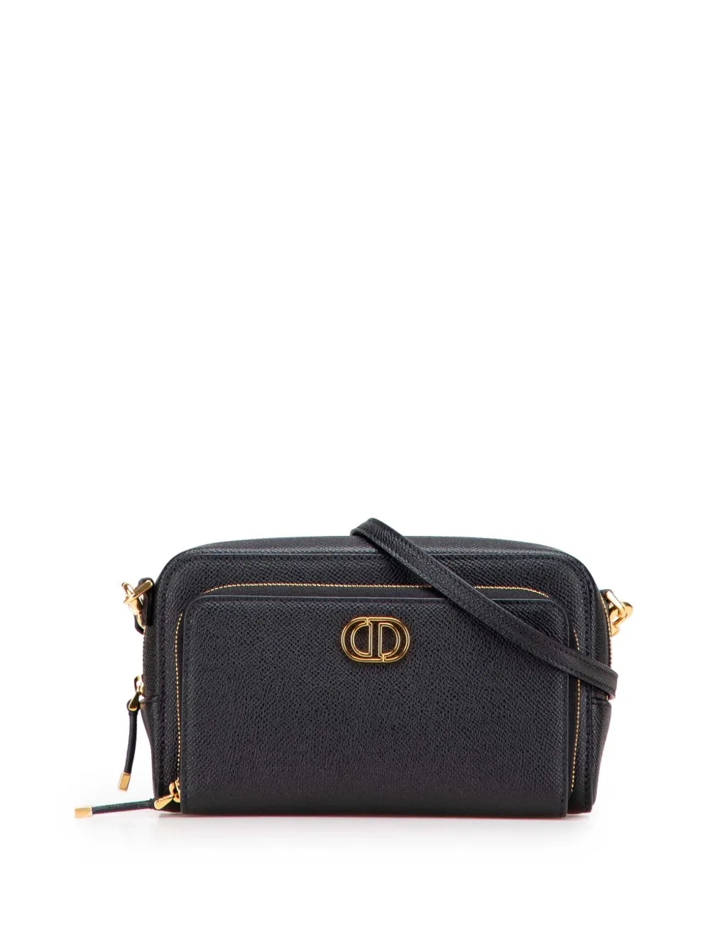 Pre-owned Dior 2023 Grained Calfskin Caro Double Pouch Crossbody Bag In Black