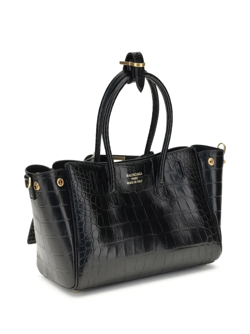 Balenciaga Schoudertas met krokodillen-reliëf en handvat Zwart