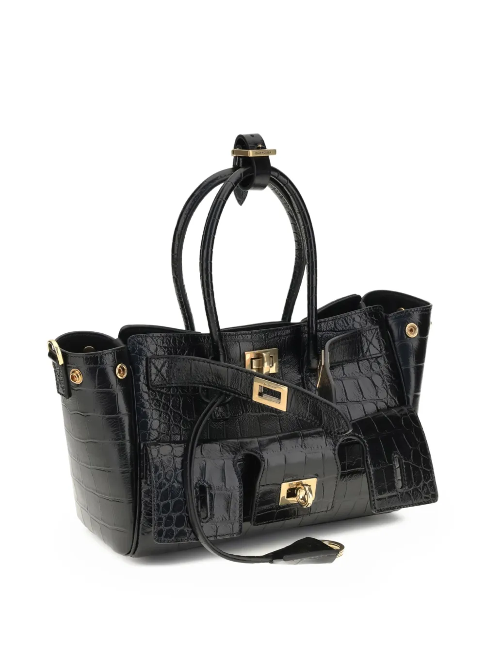 Balenciaga Schoudertas met krokodillen-reliëf en handvat - Zwart