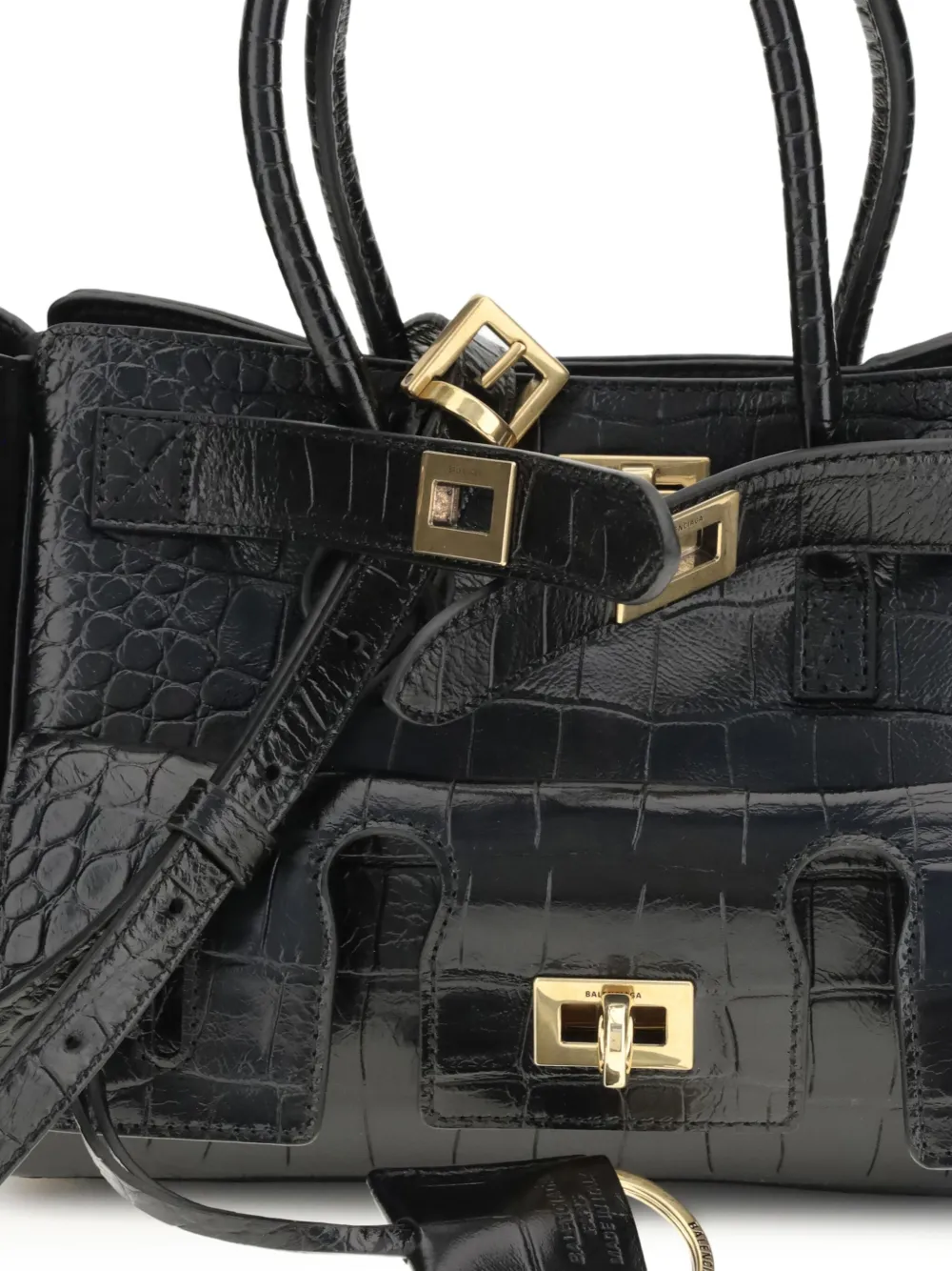 Balenciaga Schoudertas met krokodillen-reliëf en handvat Zwart