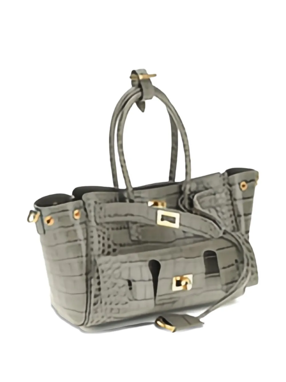 Balenciaga Bel Air leren mini-shopper met krokodillen-reliëf Groen