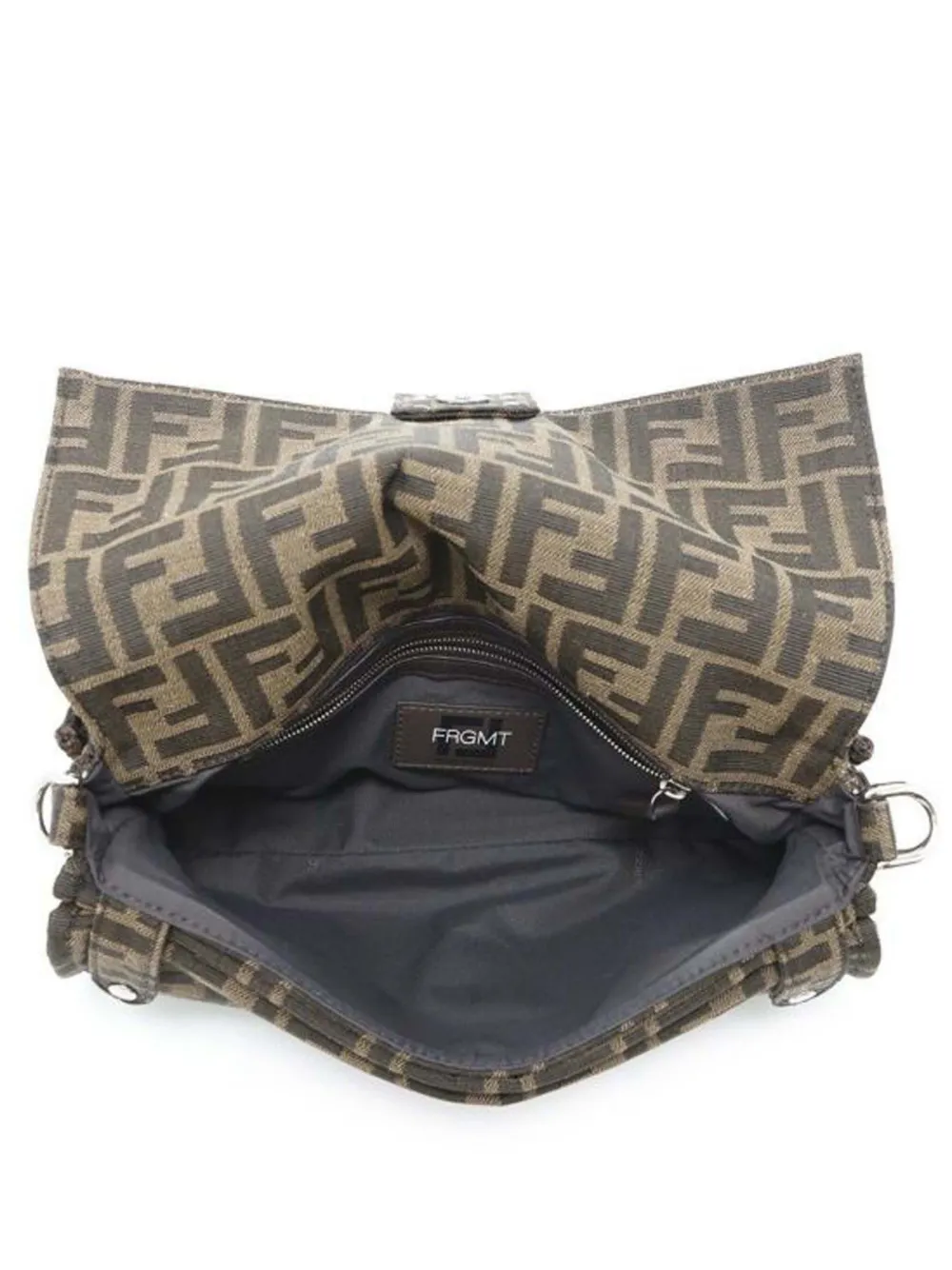 Pre-owned Fendi 2010-2025 Frgmt Zucca Embroidered Canvas Foldable Baguette Satchel In Brown