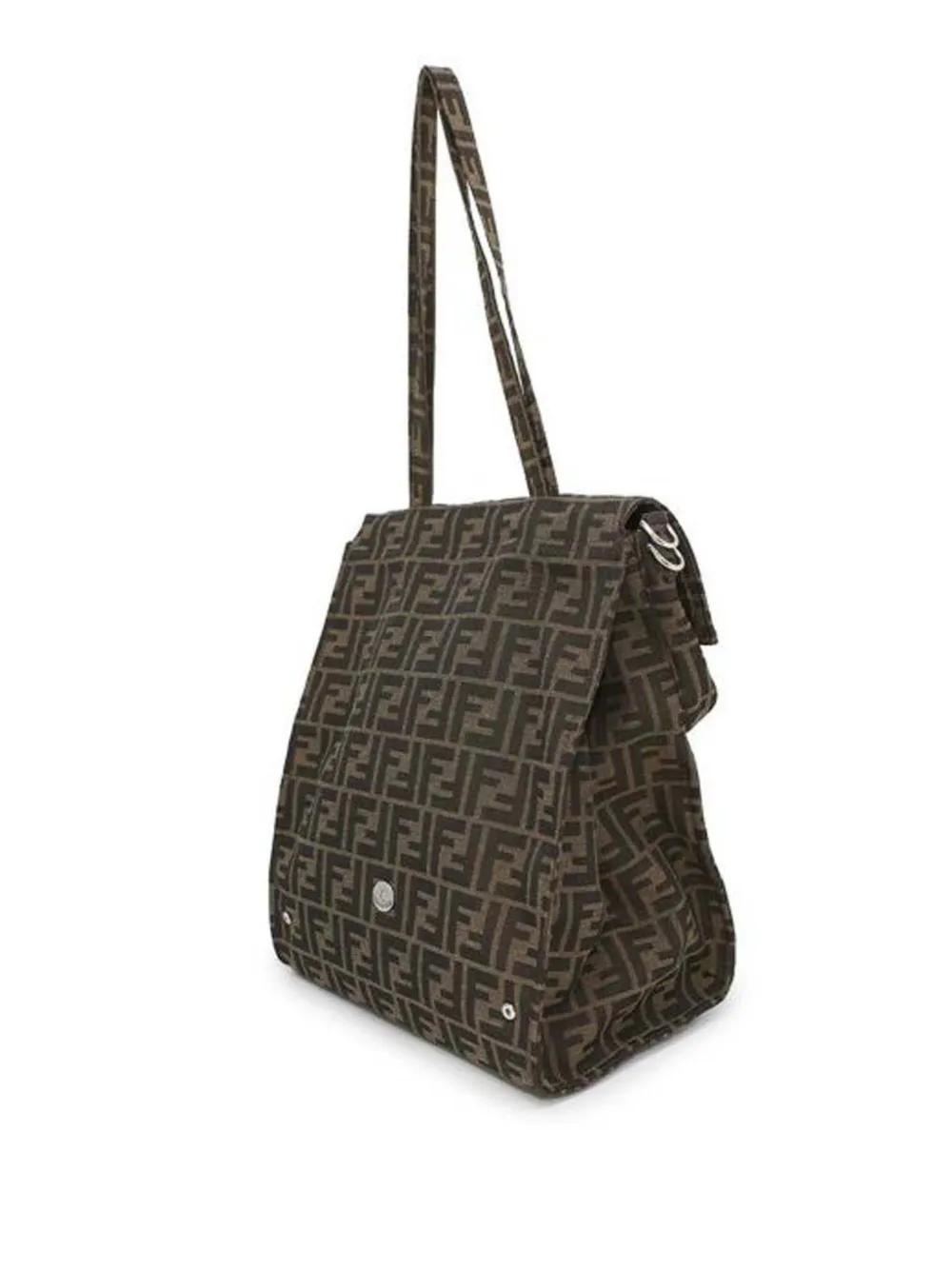 Pre-owned Fendi 2010-2025 Frgmt Zucca Embroidered Canvas Foldable Baguette Satchel In Brown