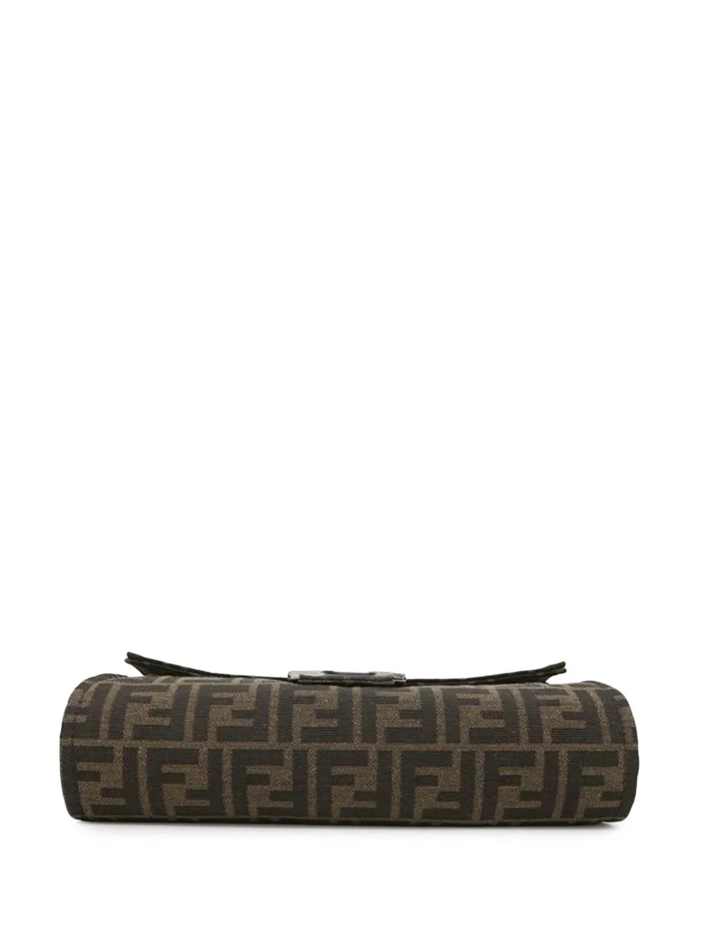 Pre-owned Fendi 2010-2025 Frgmt Zucca Embroidered Canvas Foldable Baguette Satchel In Brown
