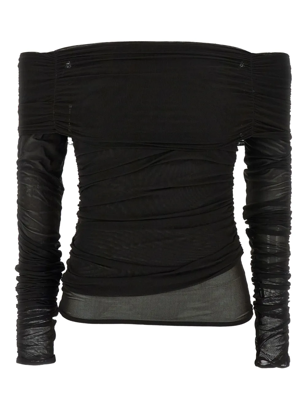 Federica Tosi Off-shoulder gesmockte blouse met mesh Zwart