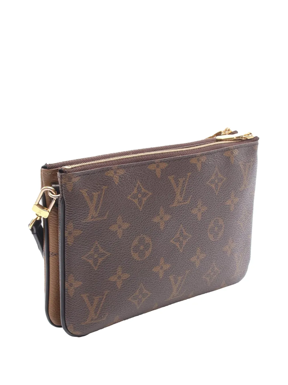 Pre-owned Louis Vuitton 2020-2025 Monogram Giant Reverse Double Zip Pochette Crossbody Bag In Brown