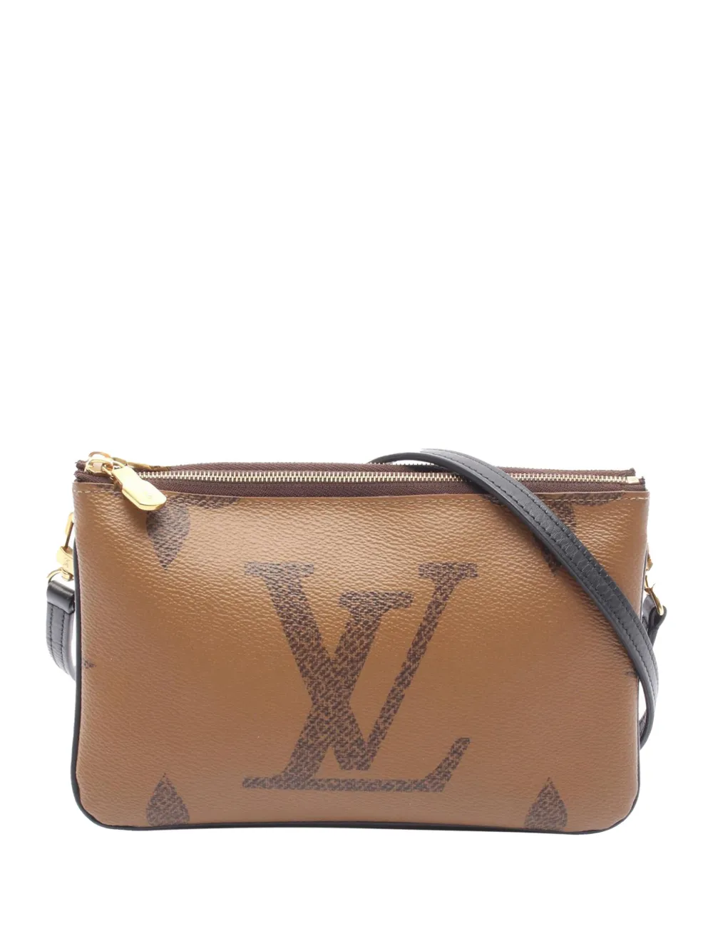 Pre-owned Louis Vuitton 2020-2025 Monogram Giant Reverse Double Zip Pochette Crossbody Bag In Brown