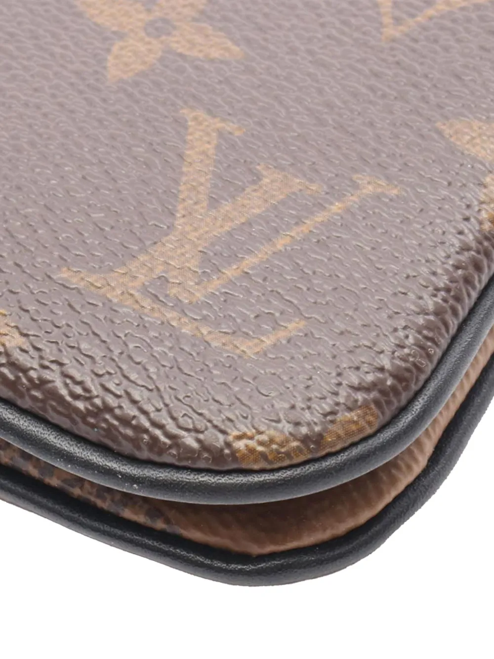 Pre-owned Louis Vuitton 2020-2025 Monogram Giant Reverse Double Zip Pochette Crossbody Bag In Brown