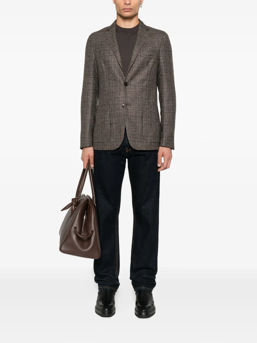 Zegna Geruit jack met twee knopen Bruin