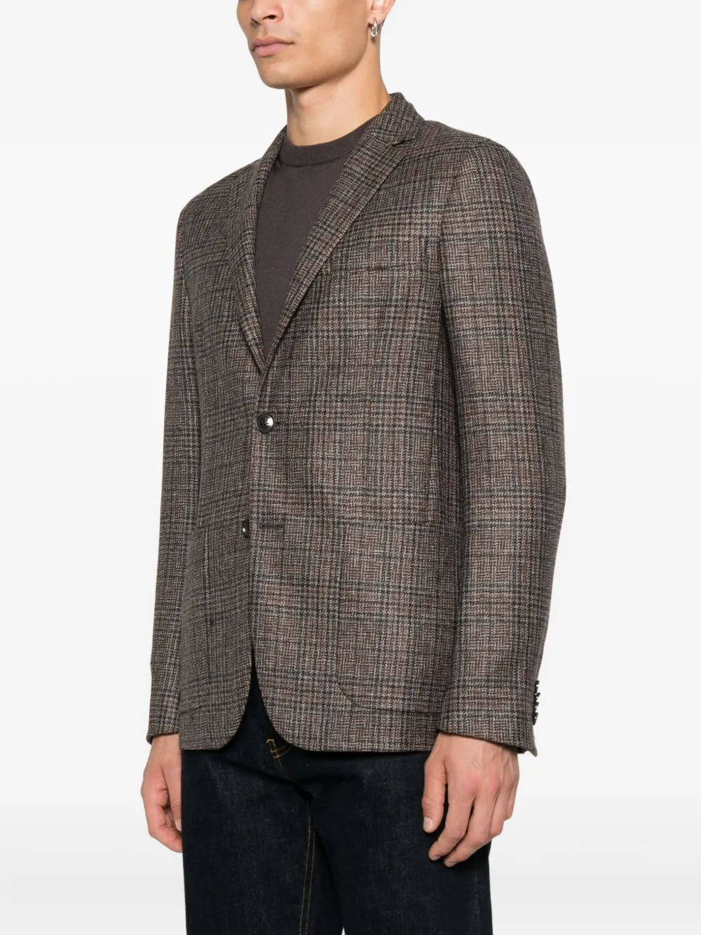 Zegna Geruit jack met twee knopen Bruin