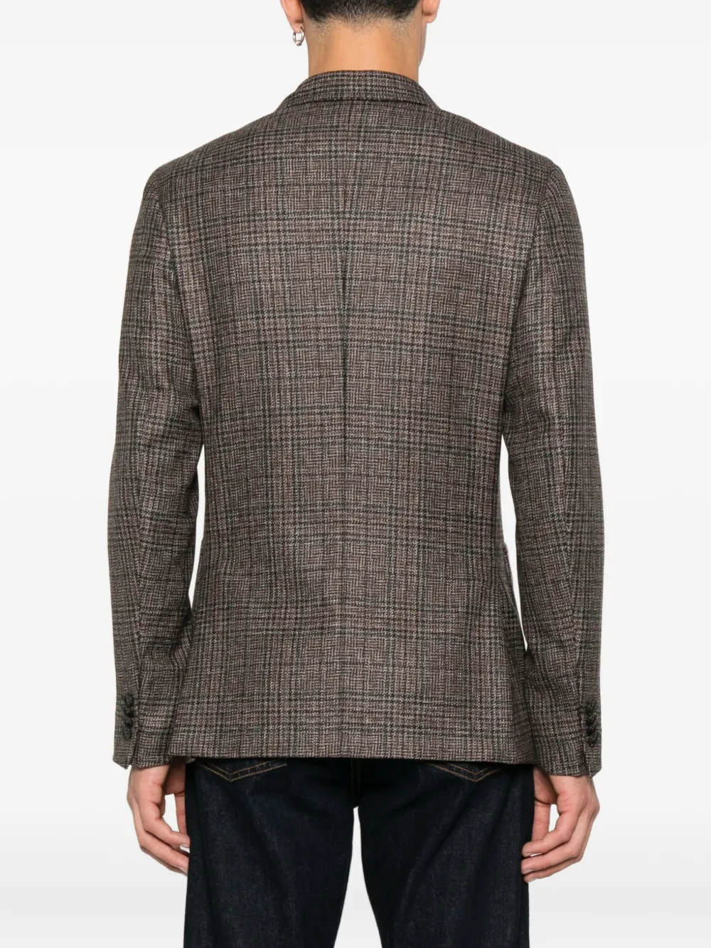 Zegna Geruit jack met twee knopen Bruin