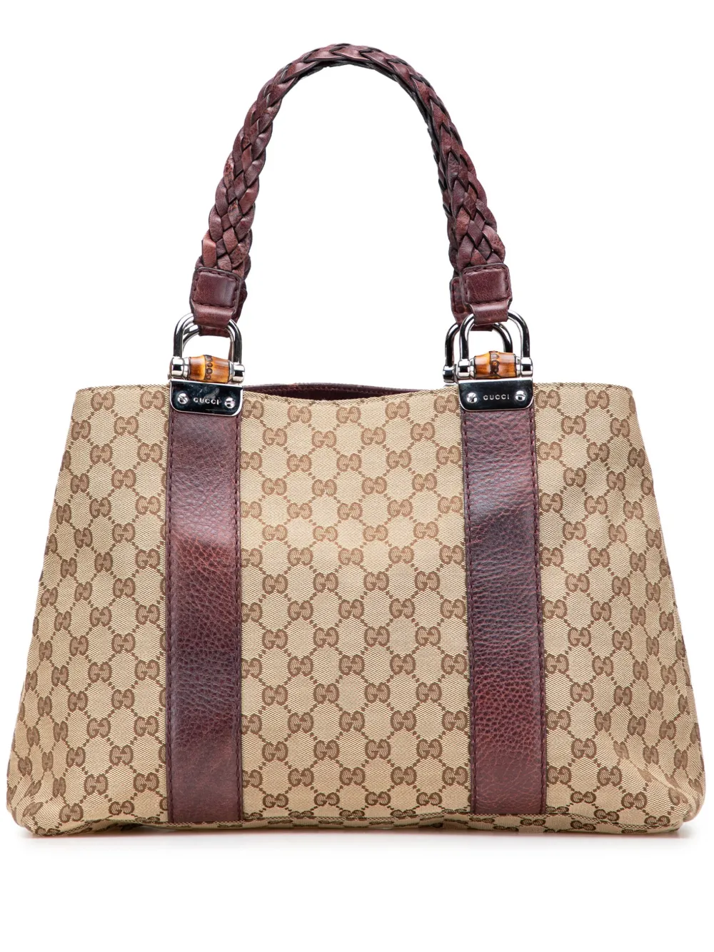 Pre-owned Gucci 2000-2015 Medium Gg Canvas Bamboo Libeccio Tote Bag In Brown