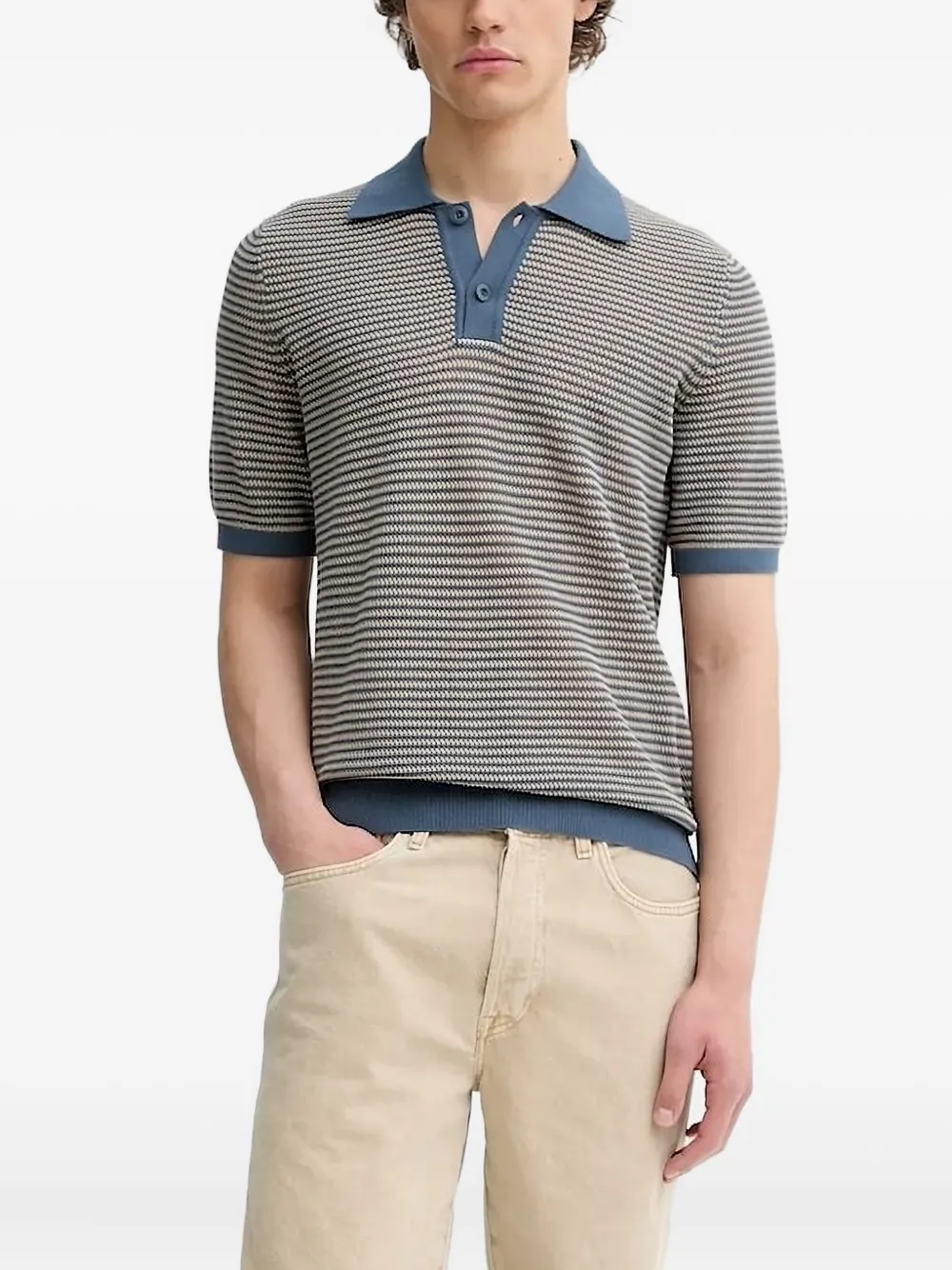 Marc O'Polo striped knitted polo shirt 870 BLUE