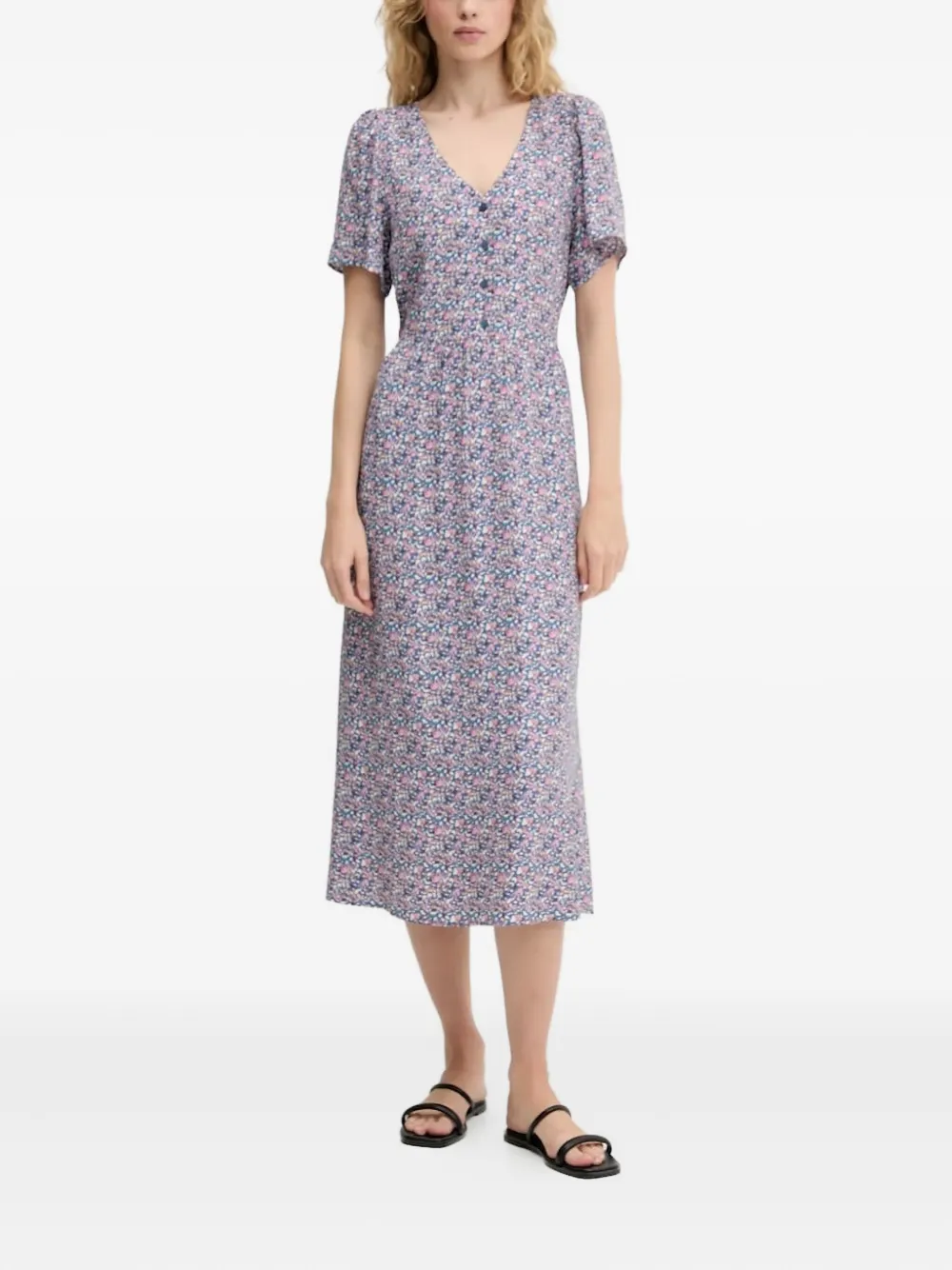 Marc O'Polo Midi-jurk met bloemenprint en knopen Blauw