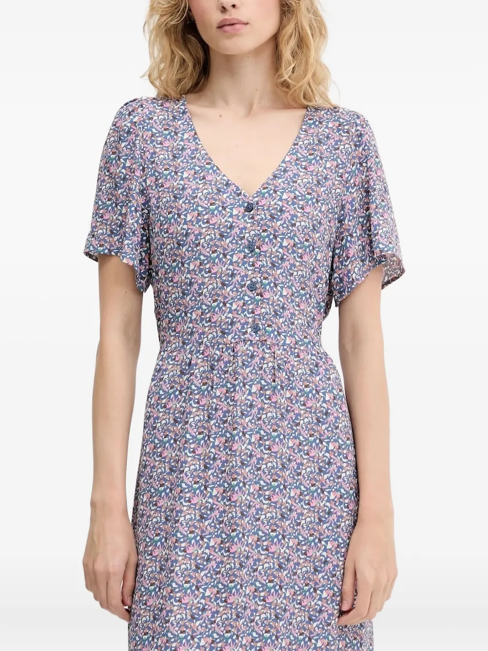 Marc O'Polo Midi-jurk met bloemenprint en knopen Blauw