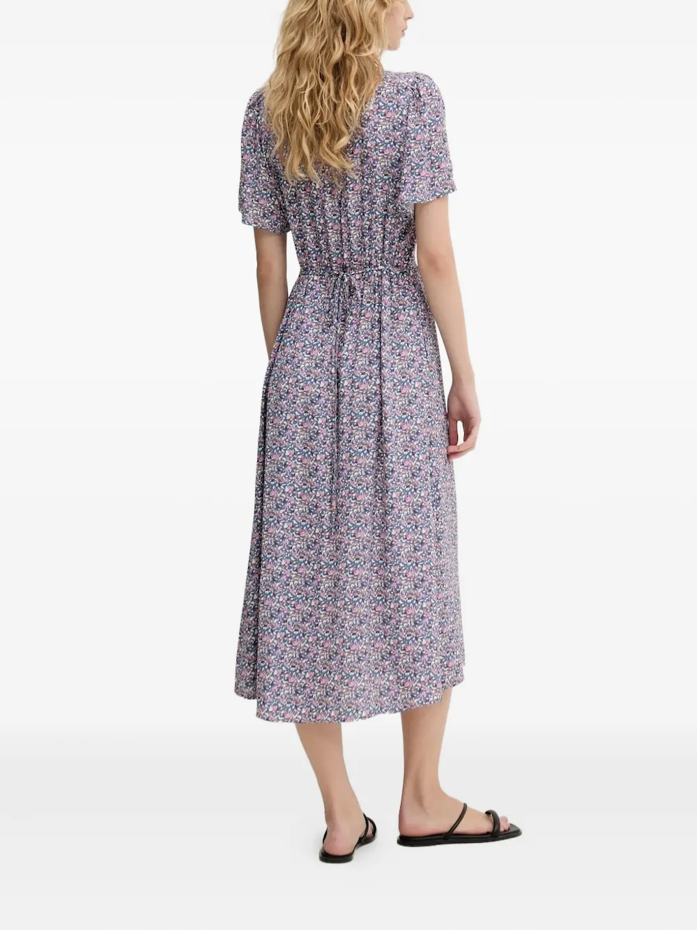 Marc O'Polo Midi-jurk met bloemenprint en knopen - Blauw