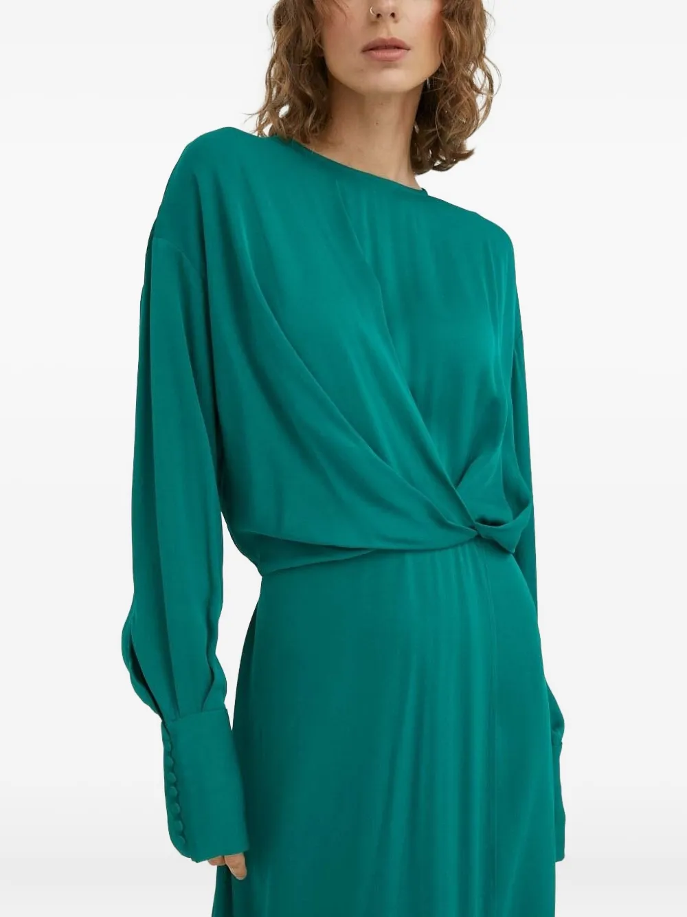 Lovechild Siggi Twist-detail Button-cuff Midi Dress In Green