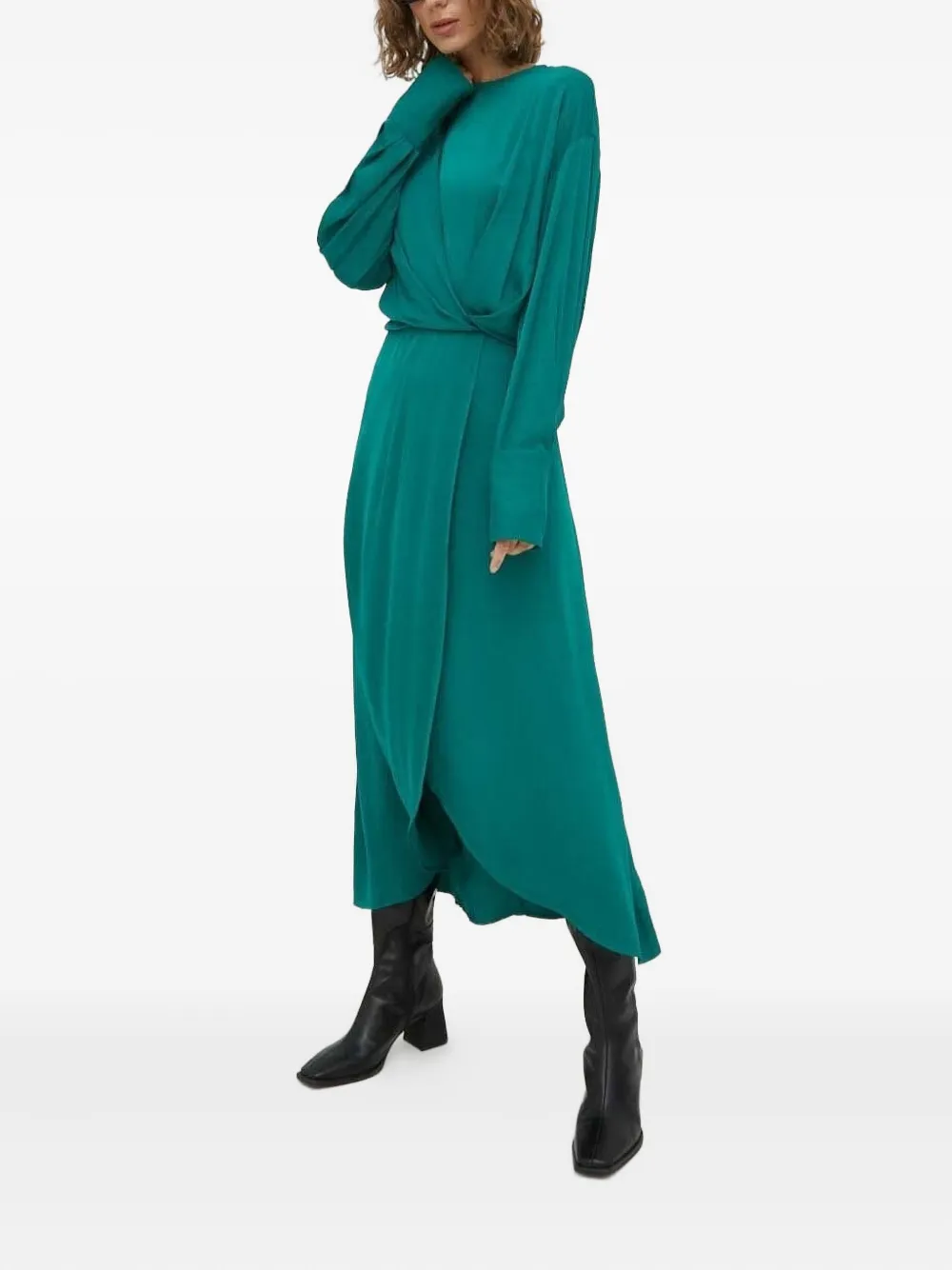 Lovechild Siggi Twist-detail Button-cuff Midi Dress In Green