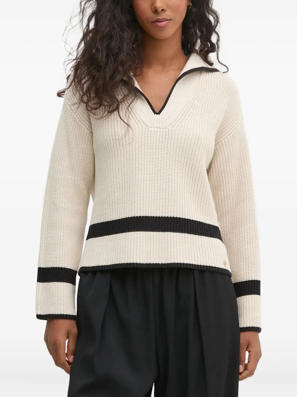 Pedro Del Hierro Ribbed-collar Striped Knitwear In Neutral