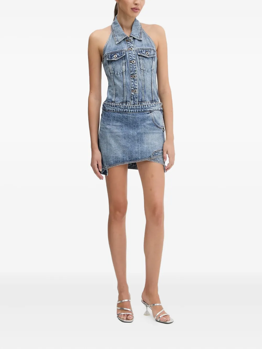 Miss Sixty buttoned halterneck mini dress - Blauw