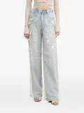 Miss Sixty tulle-panelled sequin wide-leg jeans - Blue